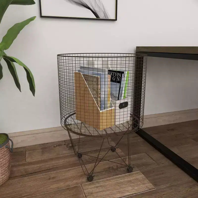 Farmhouse Metal Storage Cart Bronze - Olivia & May: Multipurpose Metal Hamper with Wheels, Open-Top, No Assembly Required