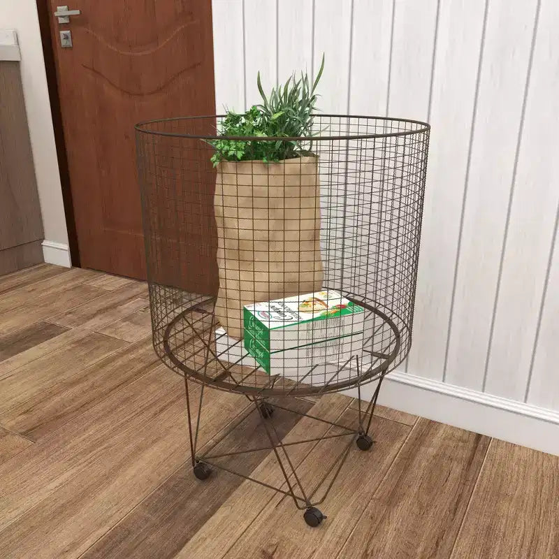 Farmhouse Metal Storage Cart Bronze - Olivia & May: Multipurpose Metal Hamper with Wheels, Open-Top, No Assembly Required