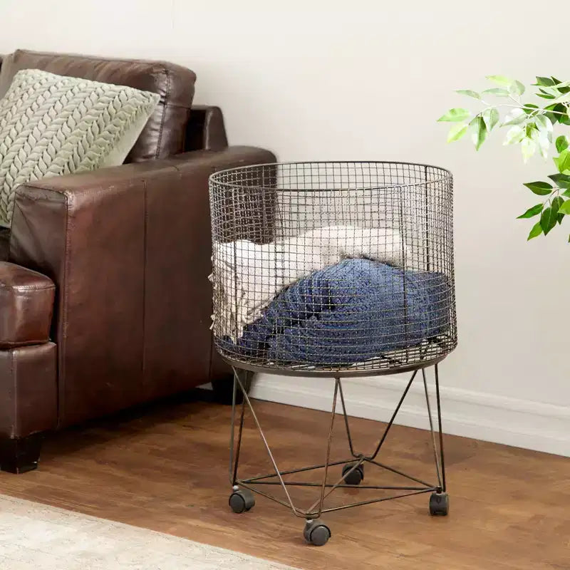Farmhouse Metal Storage Cart Bronze - Olivia & May: Multipurpose Metal Hamper with Wheels, Open-Top, No Assembly Required
