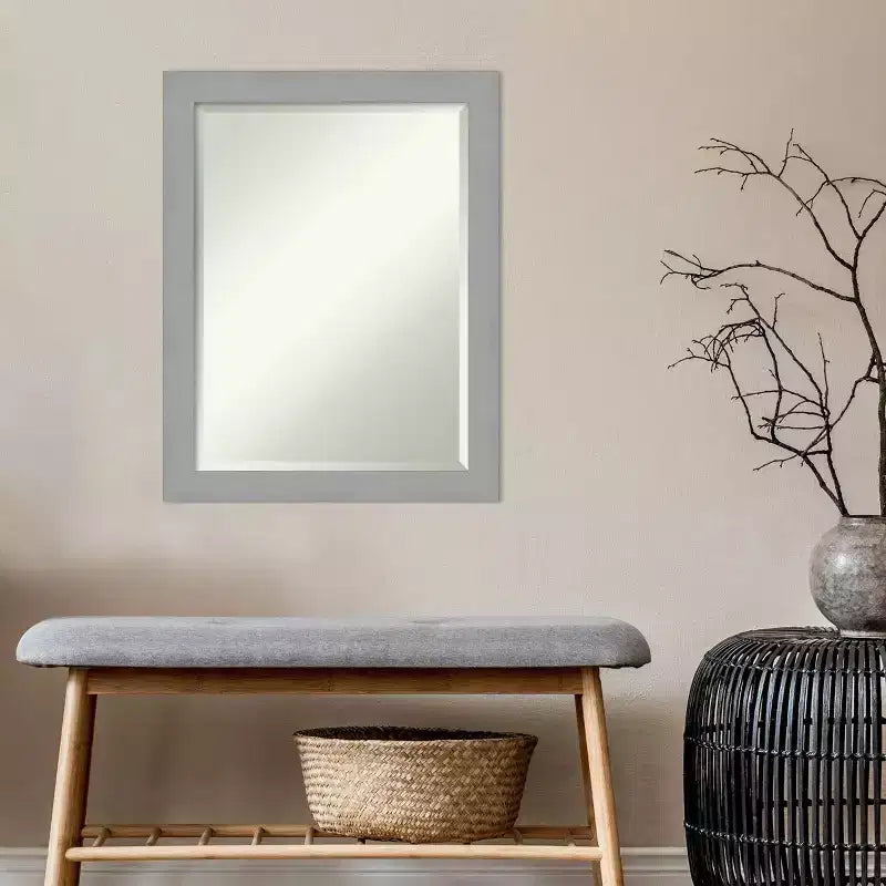 22" x 28" Brushed Nickel Framed Wall Mirror Silver - Amanti Art: Modern Rectangle Beveled, No Assembly Required