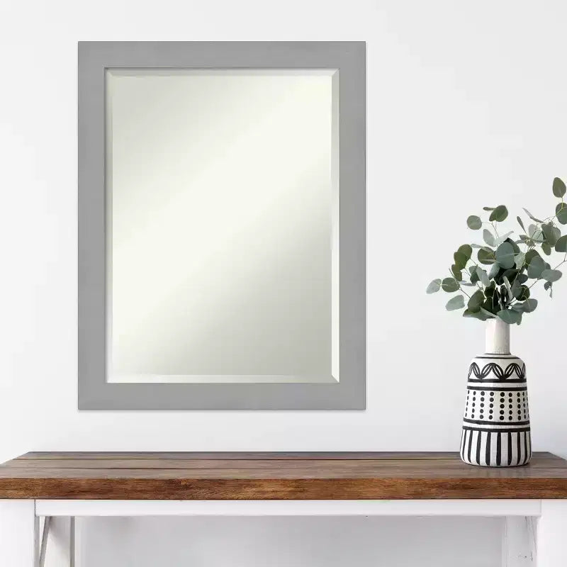 22" x 28" Brushed Nickel Framed Wall Mirror Silver - Amanti Art: Modern Rectangle Beveled, No Assembly Required