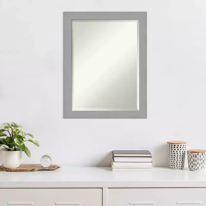 22" x 28" Brushed Nickel Framed Wall Mirror Silver - Amanti Art: Modern Rectangle Beveled, No Assembly Required