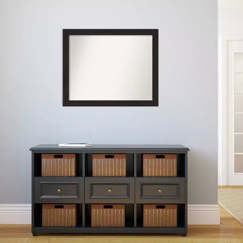 32" x 26" Non-Beveled Narrow Bathroom Wall Mirror Espresso Brown - Amanti Art: Modern Rectangular, Polystyrene Frame, Wall Mounted