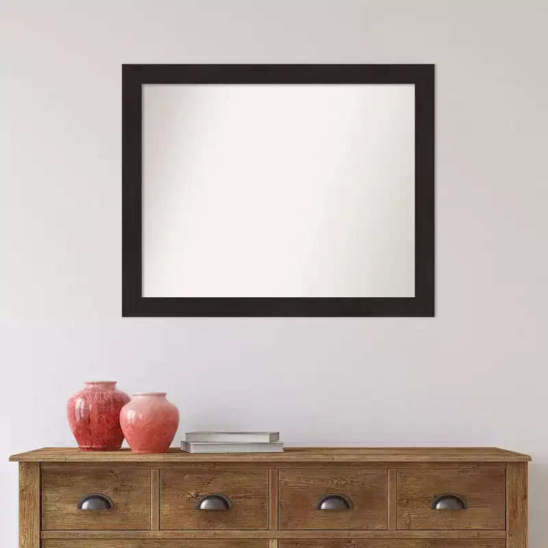 32" x 26" Non-Beveled Narrow Bathroom Wall Mirror Espresso Brown - Amanti Art: Modern Rectangular, Polystyrene Frame, Wall Mounted