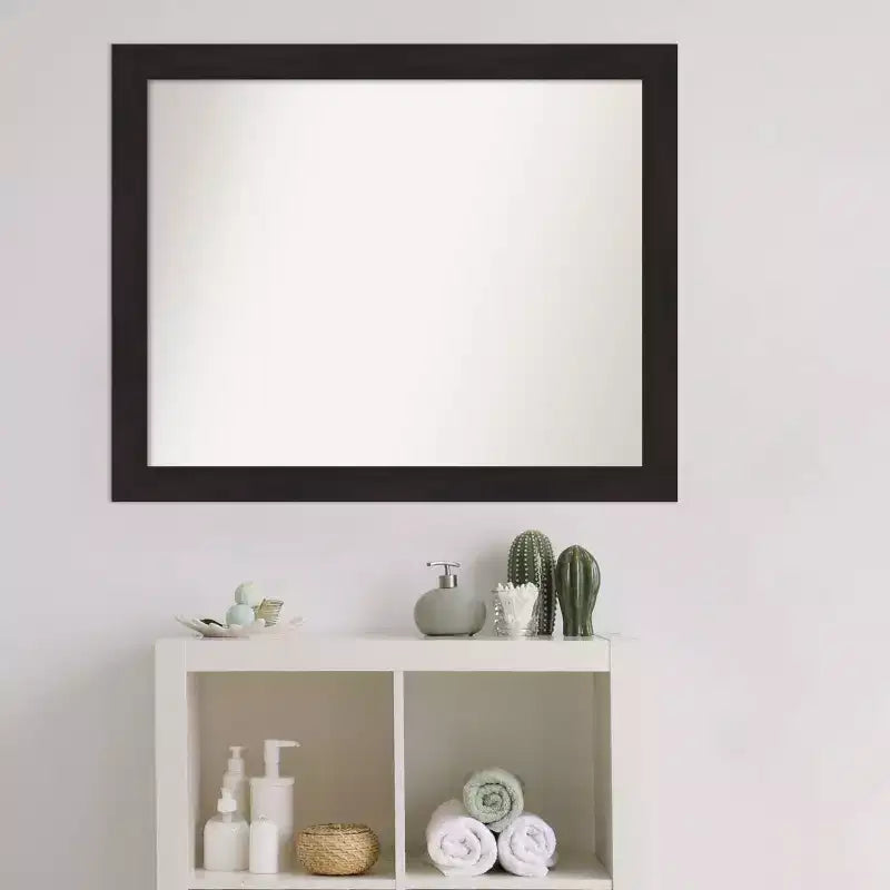 32" x 26" Non-Beveled Narrow Bathroom Wall Mirror Espresso Brown - Amanti Art: Modern Rectangular, Polystyrene Frame, Wall Mounted