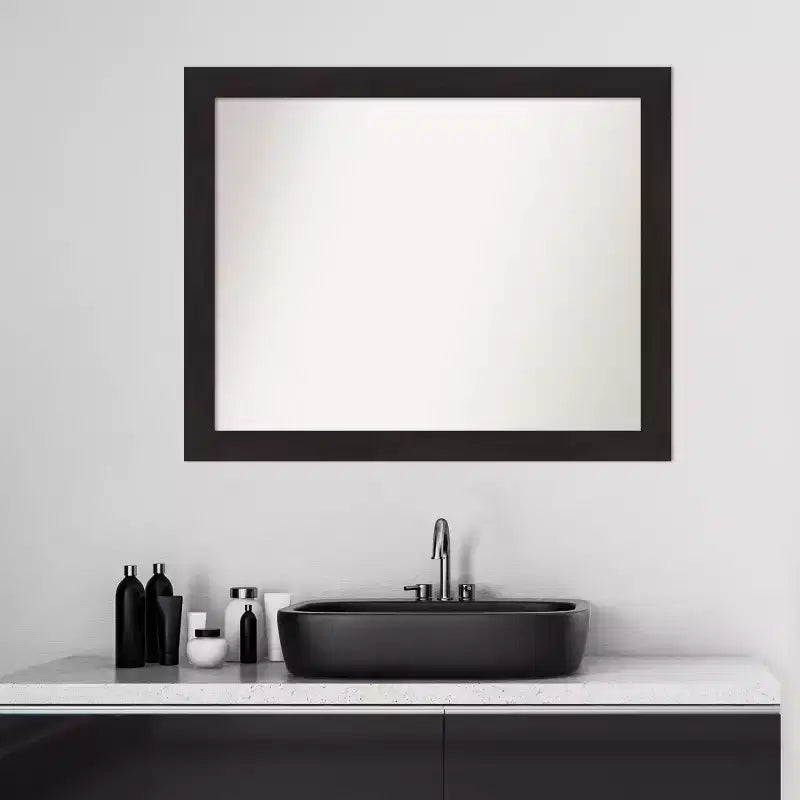 32" x 26" Non-Beveled Narrow Bathroom Wall Mirror Espresso Brown - Amanti Art: Modern Rectangular, Polystyrene Frame, Wall Mounted