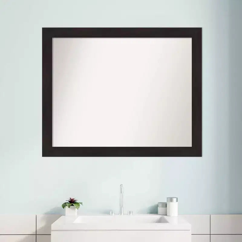 32" x 26" Non-Beveled Narrow Bathroom Wall Mirror Espresso Brown - Amanti Art: Modern Rectangular, Polystyrene Frame, Wall Mounted