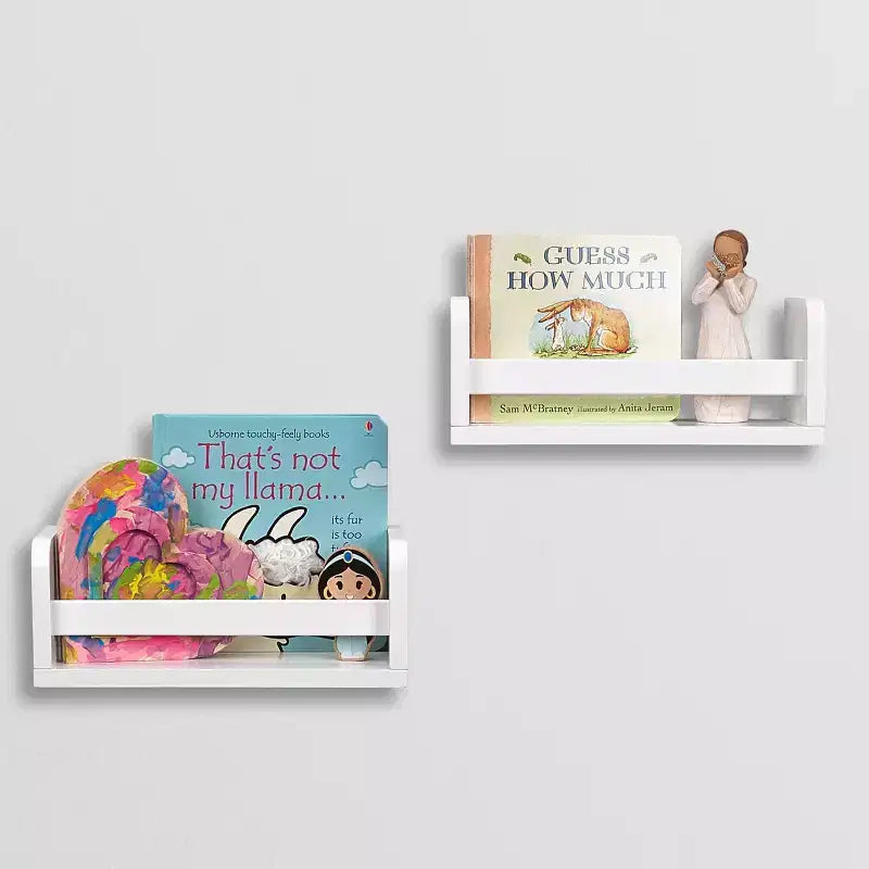 RiverRidge Kids' Reading Nook Cushioned Toy Storage Bench with Cubby Organizers and 2 10" Floating Bookshelves White