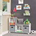 RiverRidge Kids' Reading Nook Cushioned Toy Storage Bench with Cubby Organizers and 2 10" Floating Bookshelves White