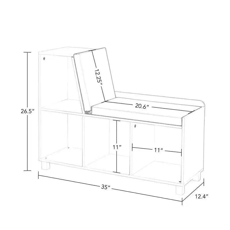 RiverRidge Kids' Reading Nook Cushioned Toy Storage Bench with Cubby Organizers and 2 10" Floating Bookshelves White