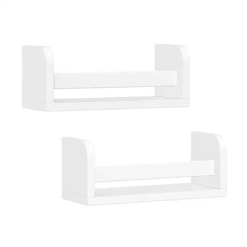 RiverRidge Kids' Reading Nook Cushioned Toy Storage Bench with Cubby Organizers and 2 10" Floating Bookshelves White
