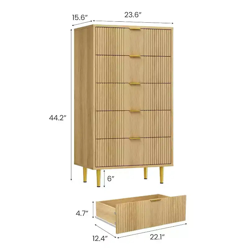 Fluted 4/5/6 Drawer Dresser for Bedroom, Large Storage Wooden Dresser with Metal Handles, Modern Chest of Drawers for Living Room
