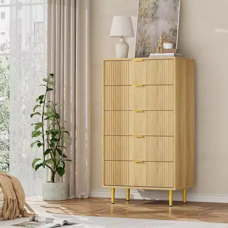Fluted 4/5/6 Drawer Dresser for Bedroom, Large Storage Wooden Dresser with Metal Handles, Modern Chest of Drawers for Living Room