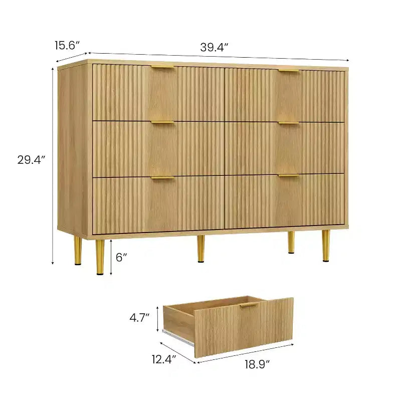Fluted 4/5/6 Drawer Dresser for Bedroom, Large Storage Wooden Dresser with Metal Handles, Modern Chest of Drawers for Living Room