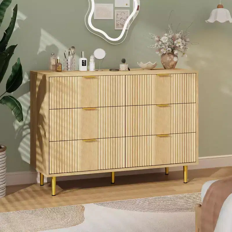 Fluted 4/5/6 Drawer Dresser for Bedroom, Large Storage Wooden Dresser with Metal Handles, Modern Chest of Drawers for Living Room