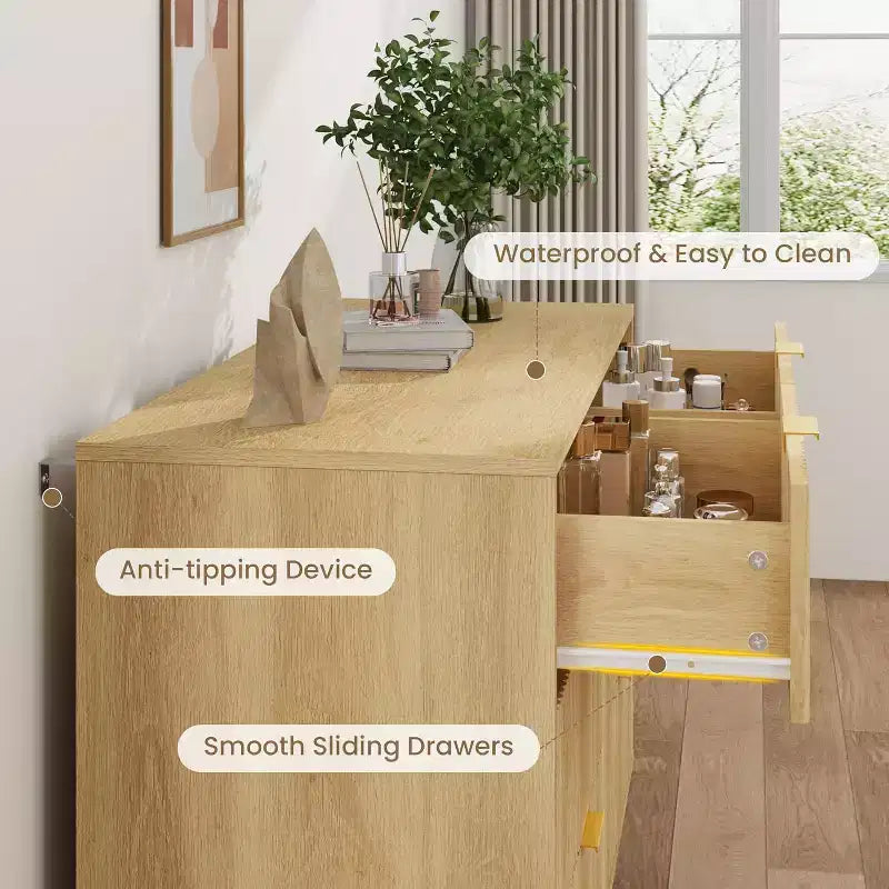 Fluted 4/5/6 Drawer Dresser for Bedroom, Large Storage Wooden Dresser with Metal Handles, Modern Chest of Drawers for Living Room