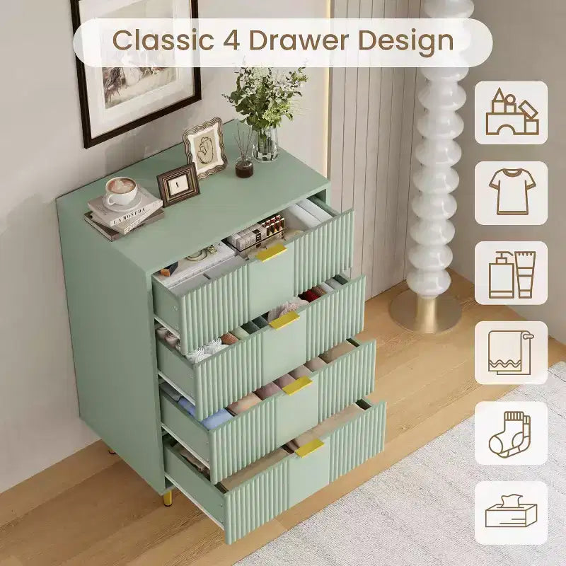 Fluted 4/5/6 Drawer Dresser for Bedroom, Large Storage Wooden Dresser with Metal Handles, Modern Chest of Drawers for Living Room