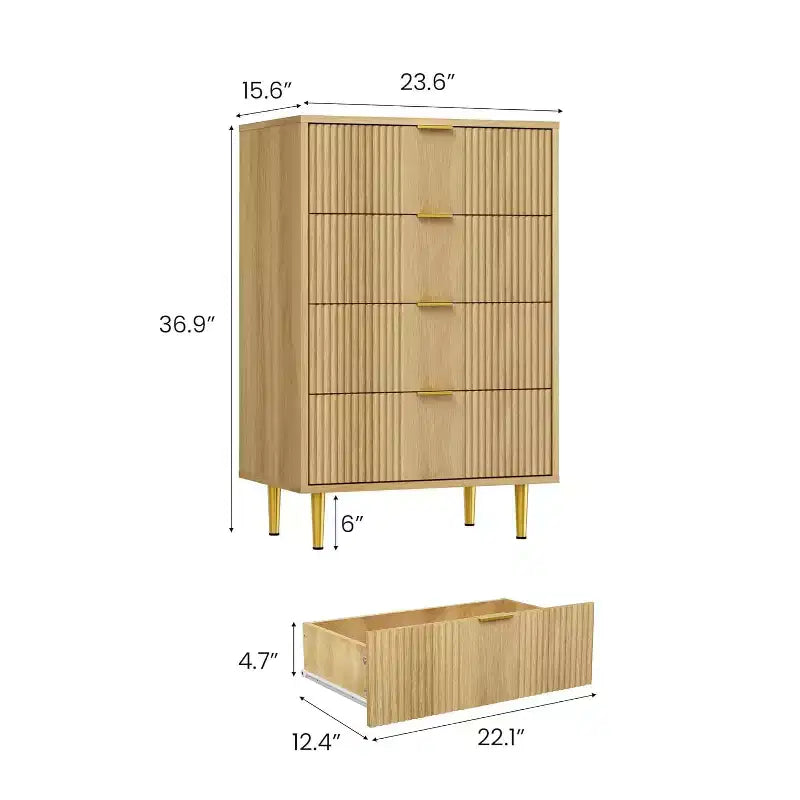 Fluted 4/5/6 Drawer Dresser for Bedroom, Large Storage Wooden Dresser with Metal Handles, Modern Chest of Drawers for Living Room