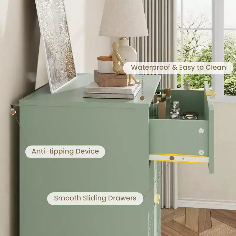 Fluted 4/5/6 Drawer Dresser for Bedroom, Large Storage Wooden Dresser with Metal Handles, Modern Chest of Drawers for Living Room