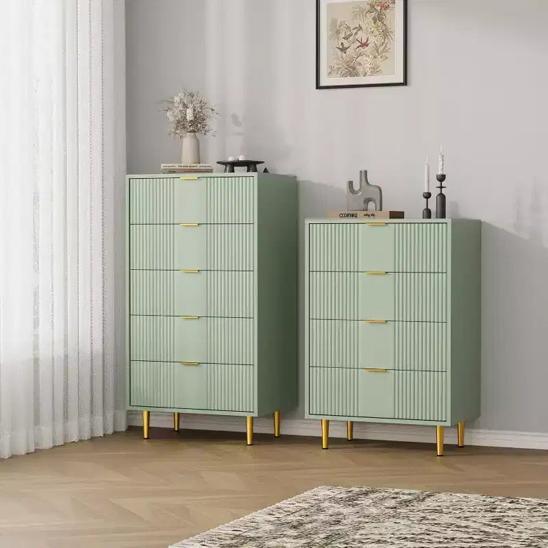 Fluted 4/5/6 Drawer Dresser for Bedroom, Large Storage Wooden Dresser with Metal Handles, Modern Chest of Drawers for Living Room