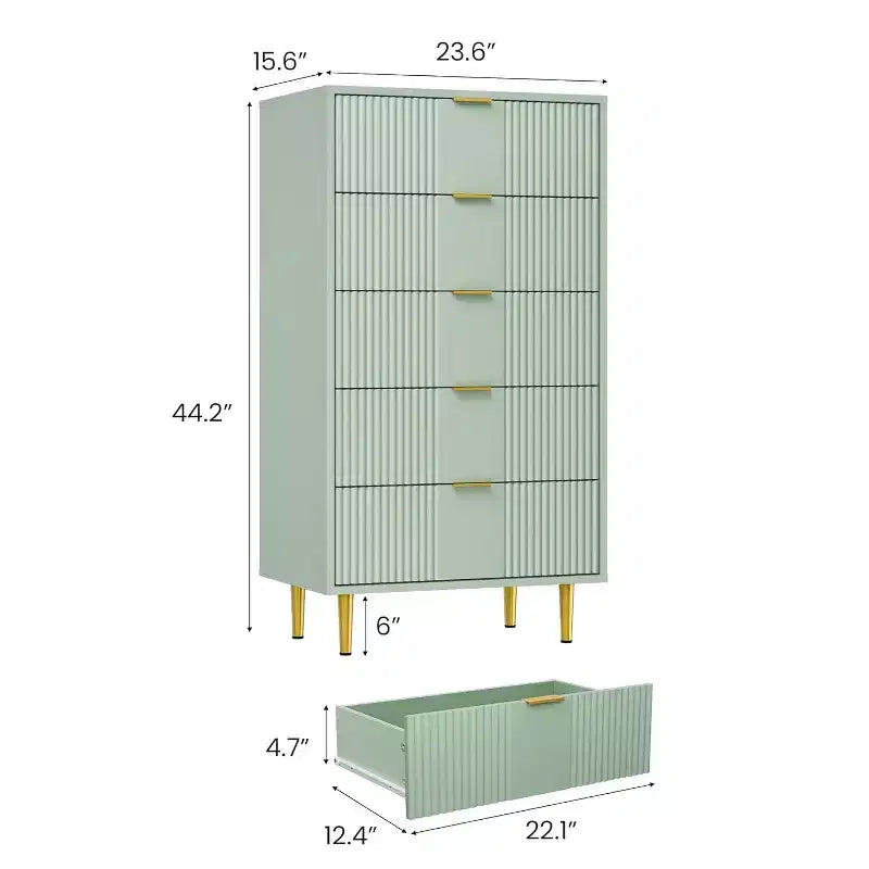 Fluted 4/5/6 Drawer Dresser for Bedroom, Large Storage Wooden Dresser with Metal Handles, Modern Chest of Drawers for Living Room