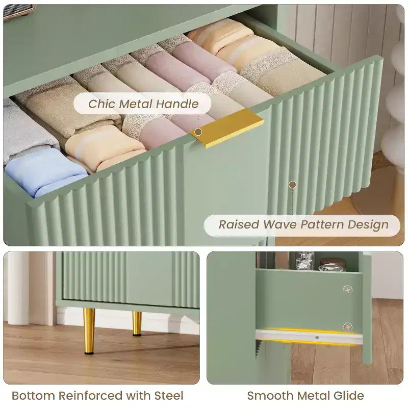 Fluted 4/5/6 Drawer Dresser for Bedroom, Large Storage Wooden Dresser with Metal Handles, Modern Chest of Drawers for Living Room