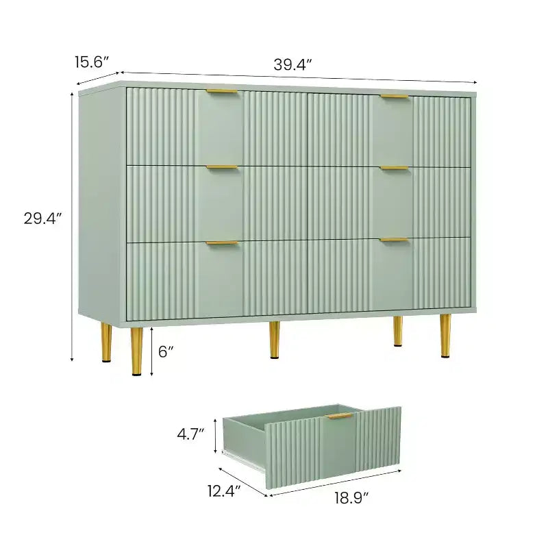 Fluted 4/5/6 Drawer Dresser for Bedroom, Large Storage Wooden Dresser with Metal Handles, Modern Chest of Drawers for Living Room
