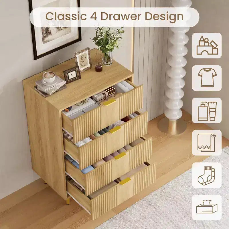 Fluted 4/5/6 Drawer Dresser for Bedroom, Large Storage Wooden Dresser with Metal Handles, Modern Chest of Drawers for Living Room