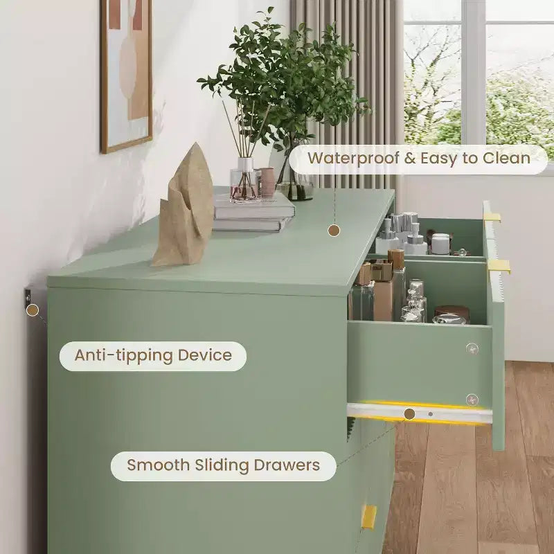 Fluted 4/5/6 Drawer Dresser for Bedroom, Large Storage Wooden Dresser with Metal Handles, Modern Chest of Drawers for Living Room