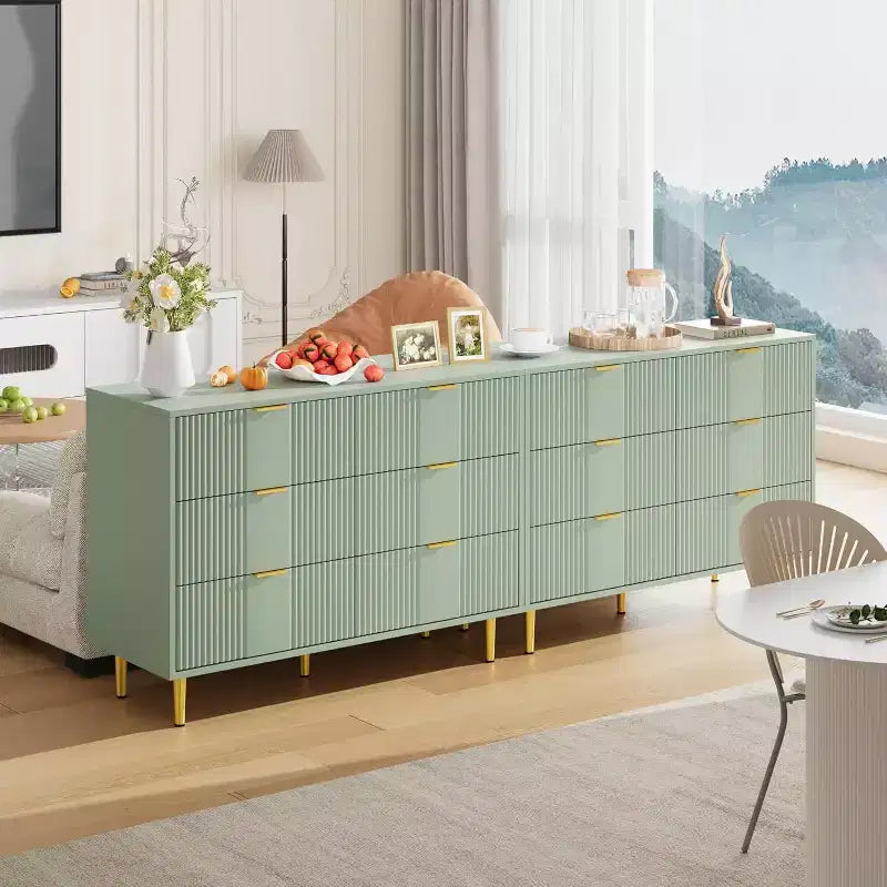 Fluted 4/5/6 Drawer Dresser for Bedroom, Large Storage Wooden Dresser with Metal Handles, Modern Chest of Drawers for Living Room