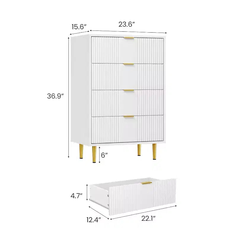 Fluted 4/5/6 Drawer Dresser for Bedroom, Large Storage Wooden Dresser with Metal Handles, Modern Chest of Drawers for Living Room