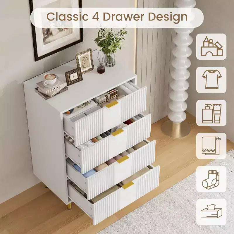 Fluted 4/5/6 Drawer Dresser for Bedroom, Large Storage Wooden Dresser with Metal Handles, Modern Chest of Drawers for Living Room