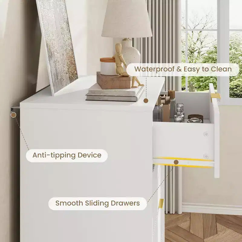 Fluted 4/5/6 Drawer Dresser for Bedroom, Large Storage Wooden Dresser with Metal Handles, Modern Chest of Drawers for Living Room