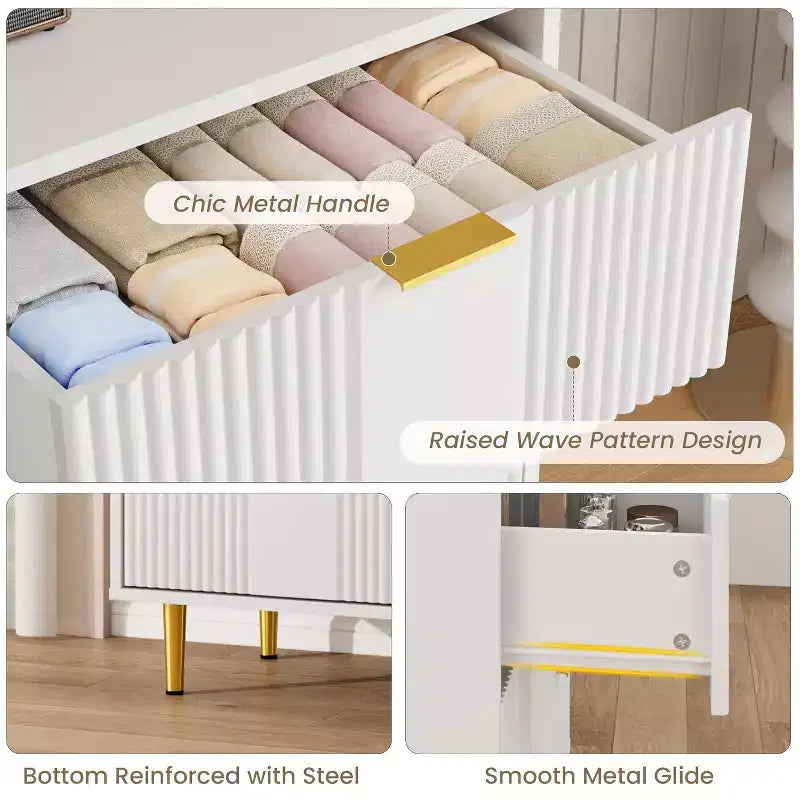 Fluted 4/5/6 Drawer Dresser for Bedroom, Large Storage Wooden Dresser with Metal Handles, Modern Chest of Drawers for Living Room