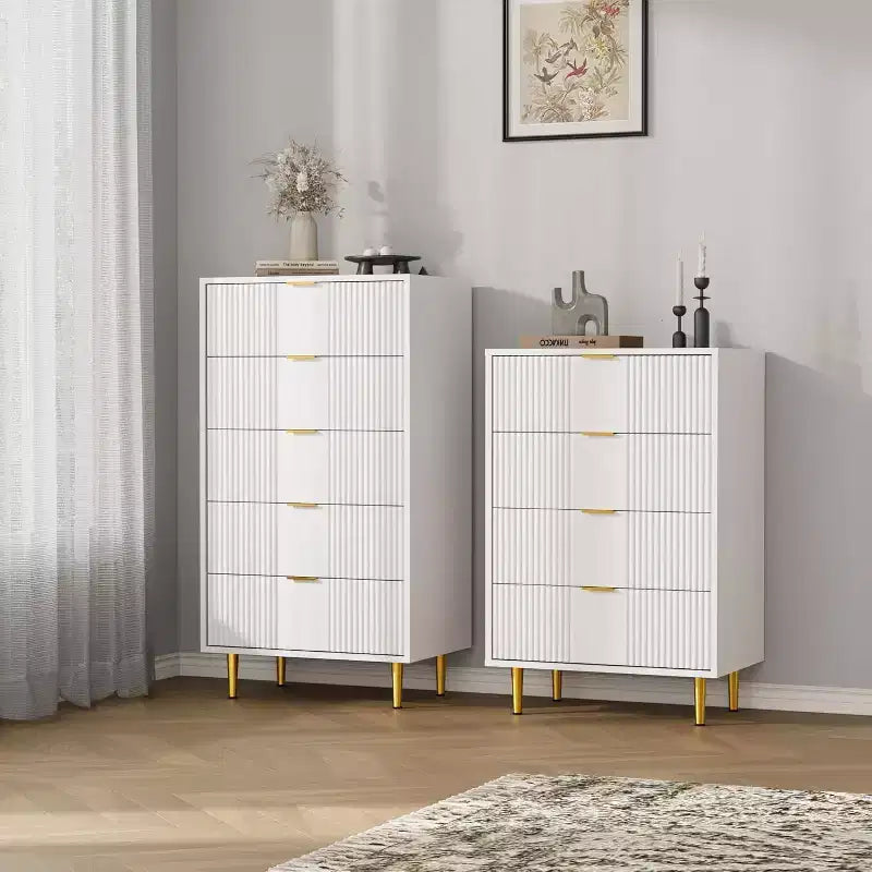 Fluted 4/5/6 Drawer Dresser for Bedroom, Large Storage Wooden Dresser with Metal Handles, Modern Chest of Drawers for Living Room