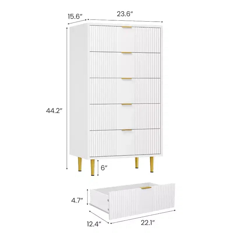 Fluted 4/5/6 Drawer Dresser for Bedroom, Large Storage Wooden Dresser with Metal Handles, Modern Chest of Drawers for Living Room