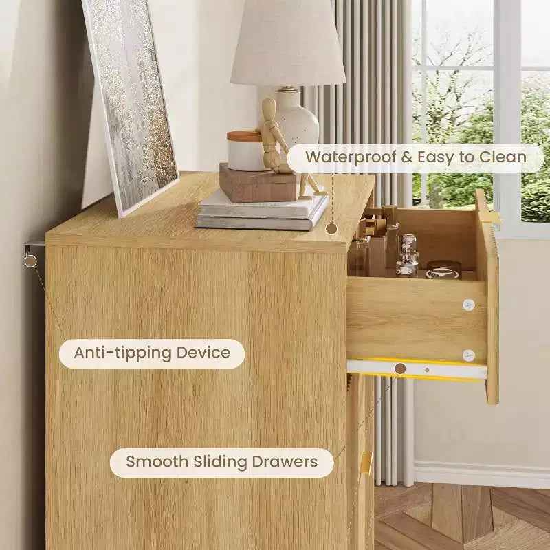 Fluted 4/5/6 Drawer Dresser for Bedroom, Large Storage Wooden Dresser with Metal Handles, Modern Chest of Drawers for Living Room