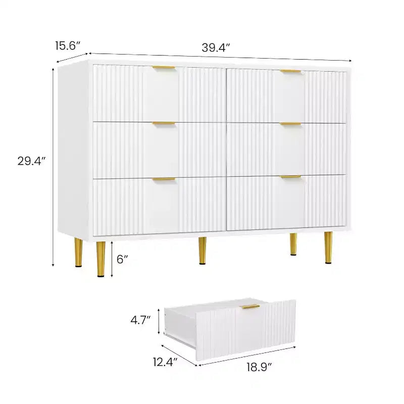 Fluted 4/5/6 Drawer Dresser for Bedroom, Large Storage Wooden Dresser with Metal Handles, Modern Chest of Drawers for Living Room