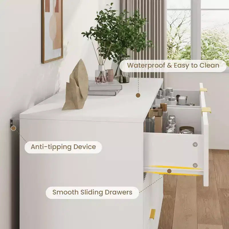 Fluted 4/5/6 Drawer Dresser for Bedroom, Large Storage Wooden Dresser with Metal Handles, Modern Chest of Drawers for Living Room