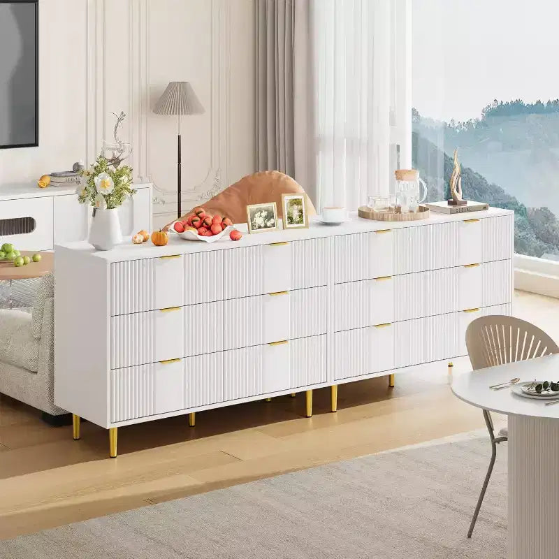 Fluted 4/5/6 Drawer Dresser for Bedroom, Large Storage Wooden Dresser with Metal Handles, Modern Chest of Drawers for Living Room