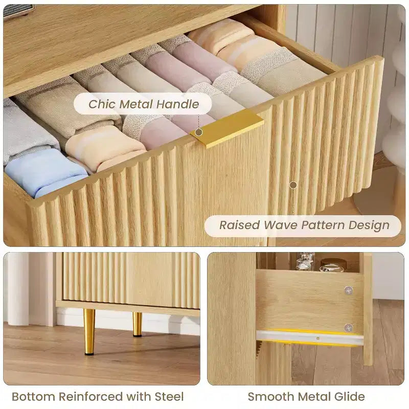 Fluted 4/5/6 Drawer Dresser for Bedroom, Large Storage Wooden Dresser with Metal Handles, Modern Chest of Drawers for Living Room