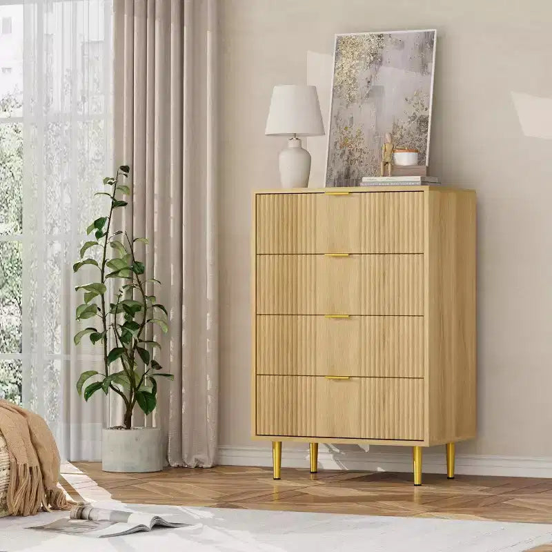 Fluted 4/5/6 Drawer Dresser for Bedroom, Large Storage Wooden Dresser with Metal Handles, Modern Chest of Drawers for Living Room