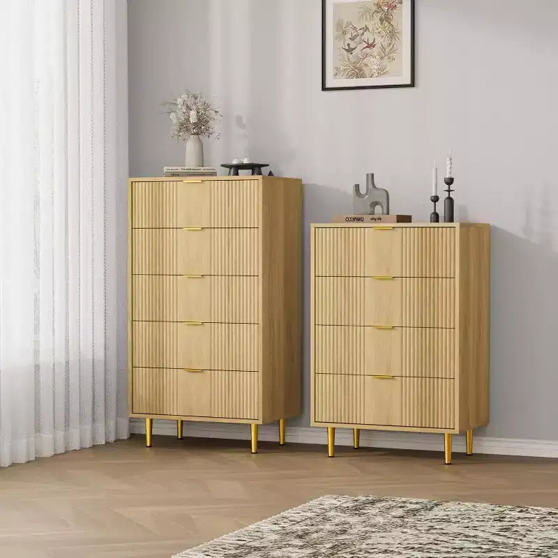 Fluted 4/5/6 Drawer Dresser for Bedroom, Large Storage Wooden Dresser with Metal Handles, Modern Chest of Drawers for Living Room