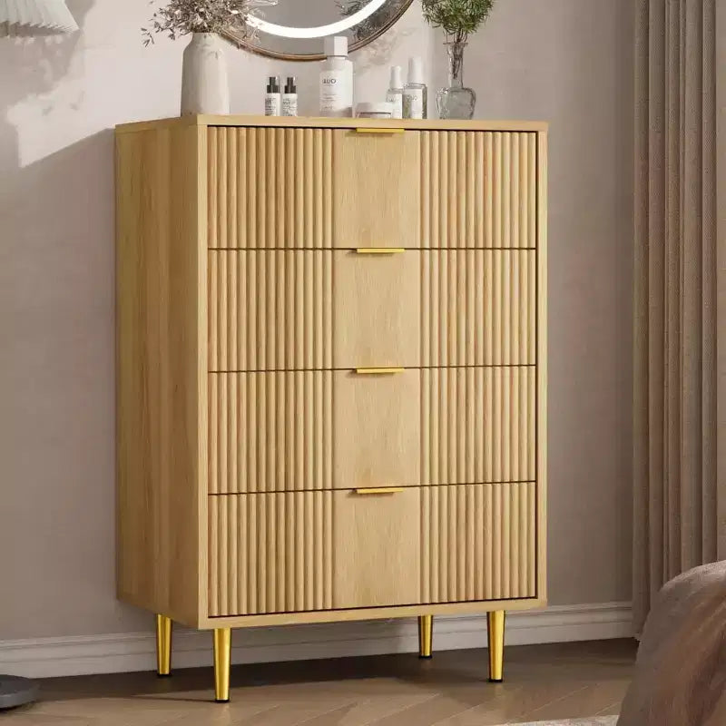 Fluted 4/5/6 Drawer Dresser for Bedroom, Large Storage Wooden Dresser with Metal Handles, Modern Chest of Drawers for Living Room
