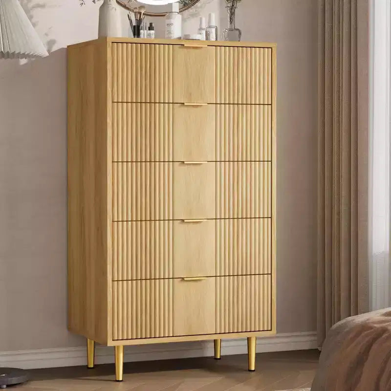 Fluted 4/5/6 Drawer Dresser for Bedroom, Large Storage Wooden Dresser with Metal Handles, Modern Chest of Drawers for Living Room