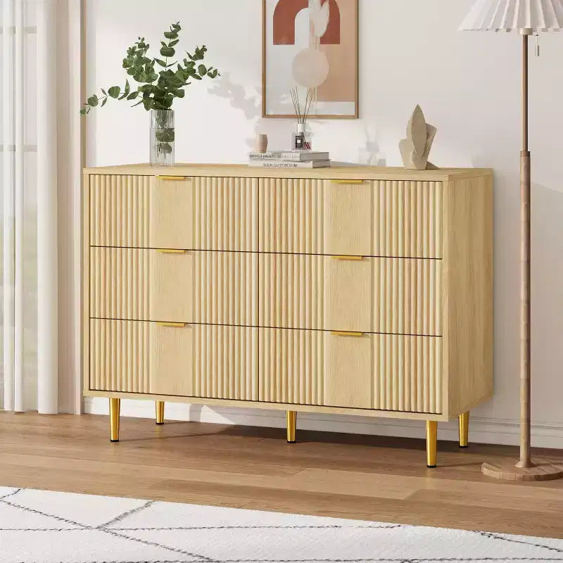 Fluted 4/5/6 Drawer Dresser for Bedroom, Large Storage Wooden Dresser with Metal Handles, Modern Chest of Drawers for Living Room