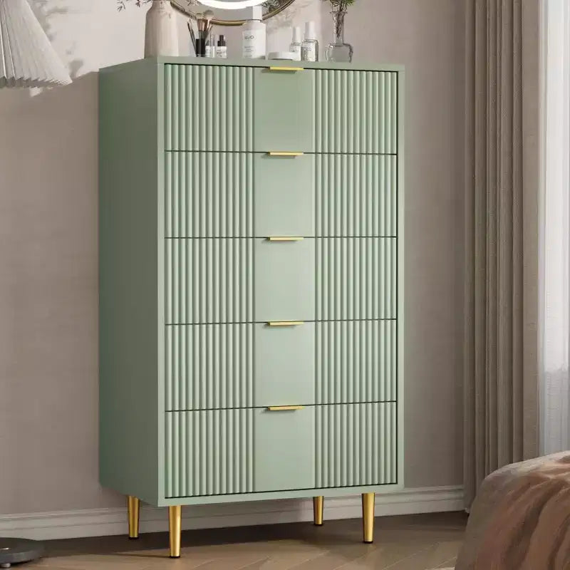 Fluted 4/5/6 Drawer Dresser for Bedroom, Large Storage Wooden Dresser with Metal Handles, Modern Chest of Drawers for Living Room