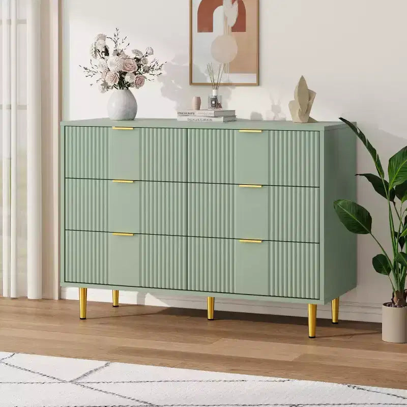 Fluted 4/5/6 Drawer Dresser for Bedroom, Large Storage Wooden Dresser with Metal Handles, Modern Chest of Drawers for Living Room