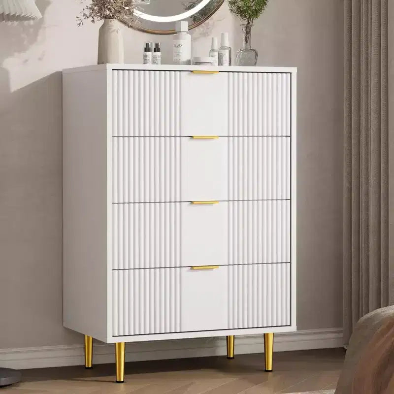 Fluted 4/5/6 Drawer Dresser for Bedroom, Large Storage Wooden Dresser with Metal Handles, Modern Chest of Drawers for Living Room