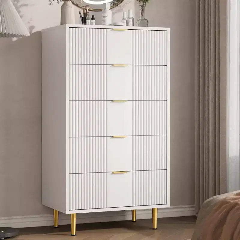 Fluted 4/5/6 Drawer Dresser for Bedroom, Large Storage Wooden Dresser with Metal Handles, Modern Chest of Drawers for Living Room